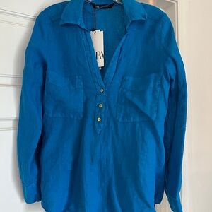 Zara Vibrant Blue Button-Up Shirt XS